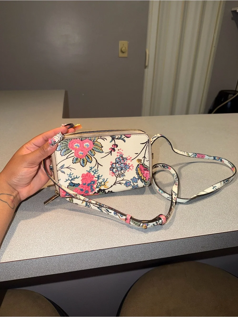 Tory Burch Floral Print Cream Crossbody Bag